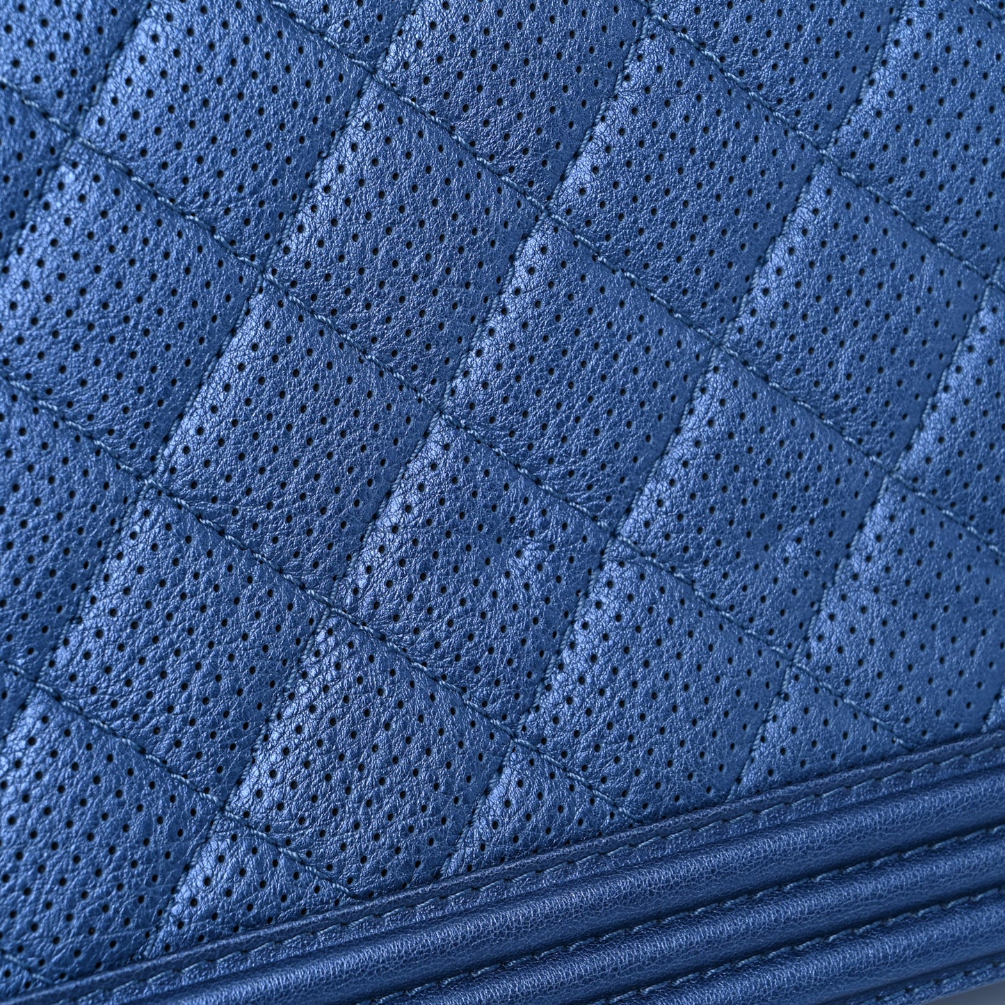 Perforated Lambskin Quilted New Medium Boy Flap Blue