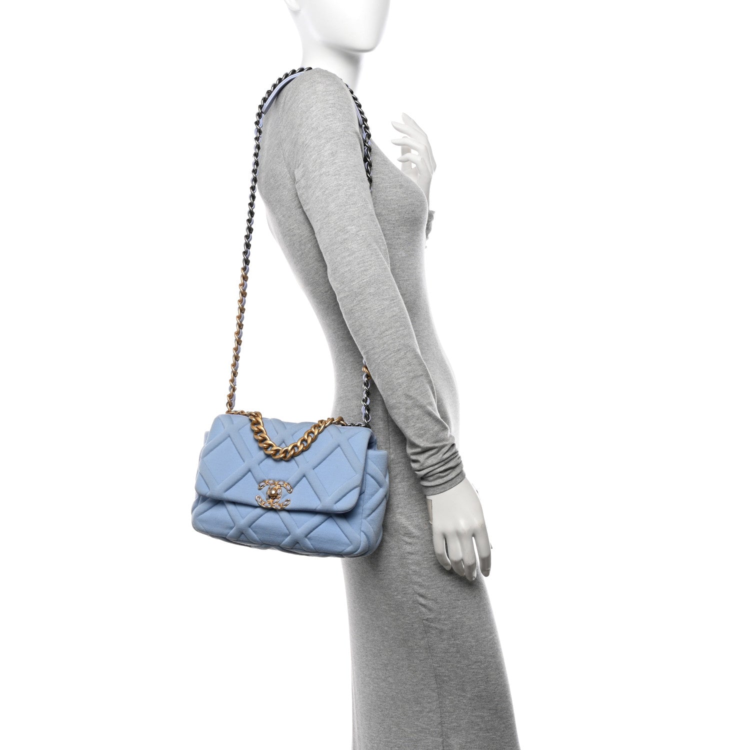 Chanel Jersey Lambskin Quilted Medium Chanel 19 Flap Light Blue 2 of 12