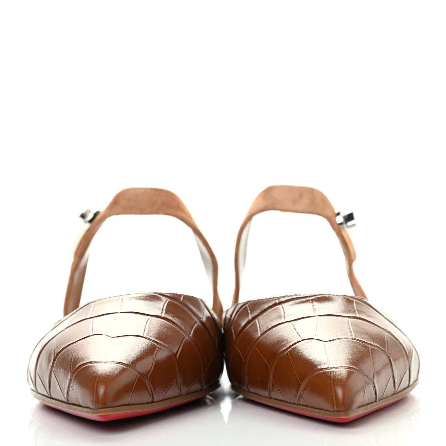 Christian Louboutin Calfskin Crocodile Embossed Choc Lock Flats 38 Biscotto 2 of 4