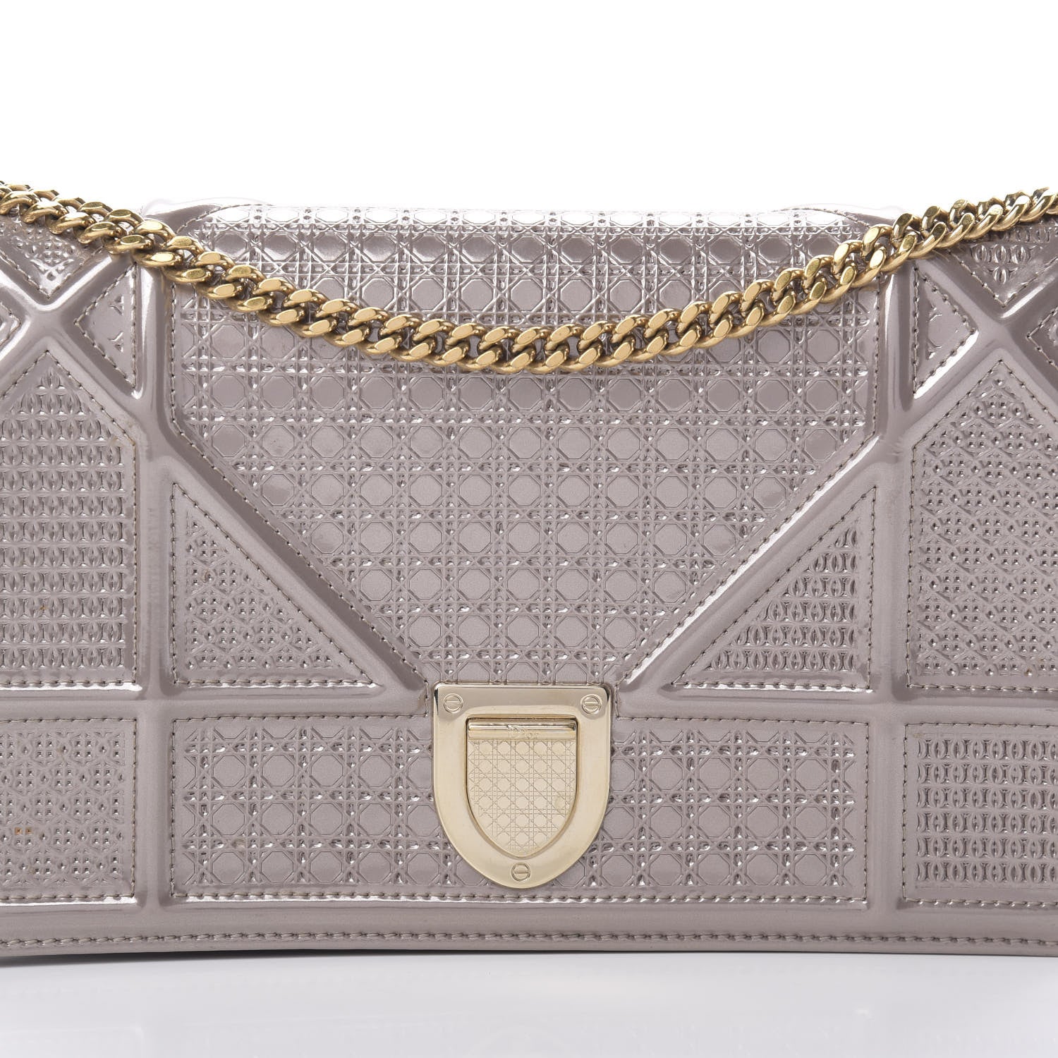 Christian Dior Metallic Patent Micro-Cannage Diorama Wallet on Chain Pouch Hyper Pink 9 of 14