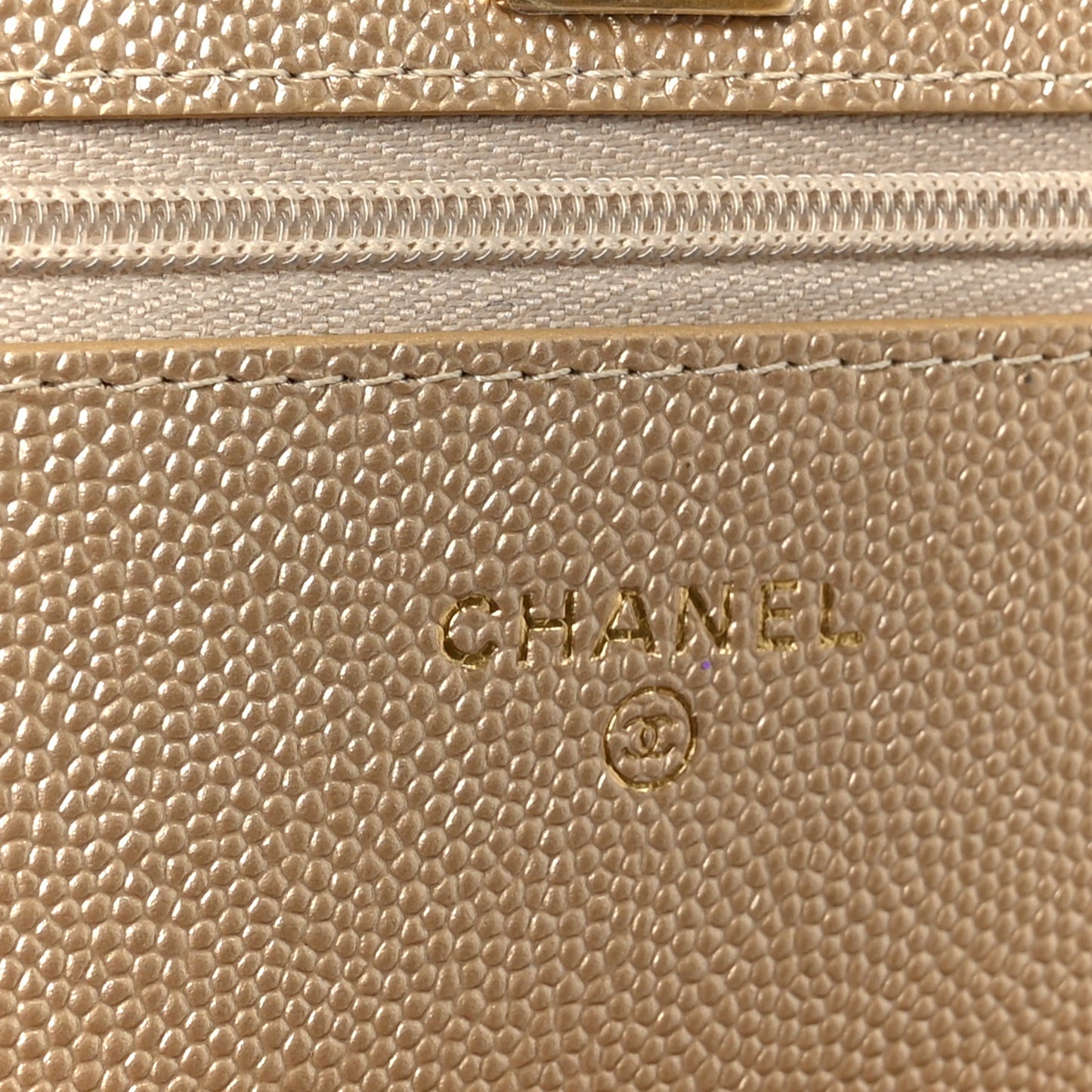 Metallic Caviar Quilted Coin Wallet On Chain WOC Gold