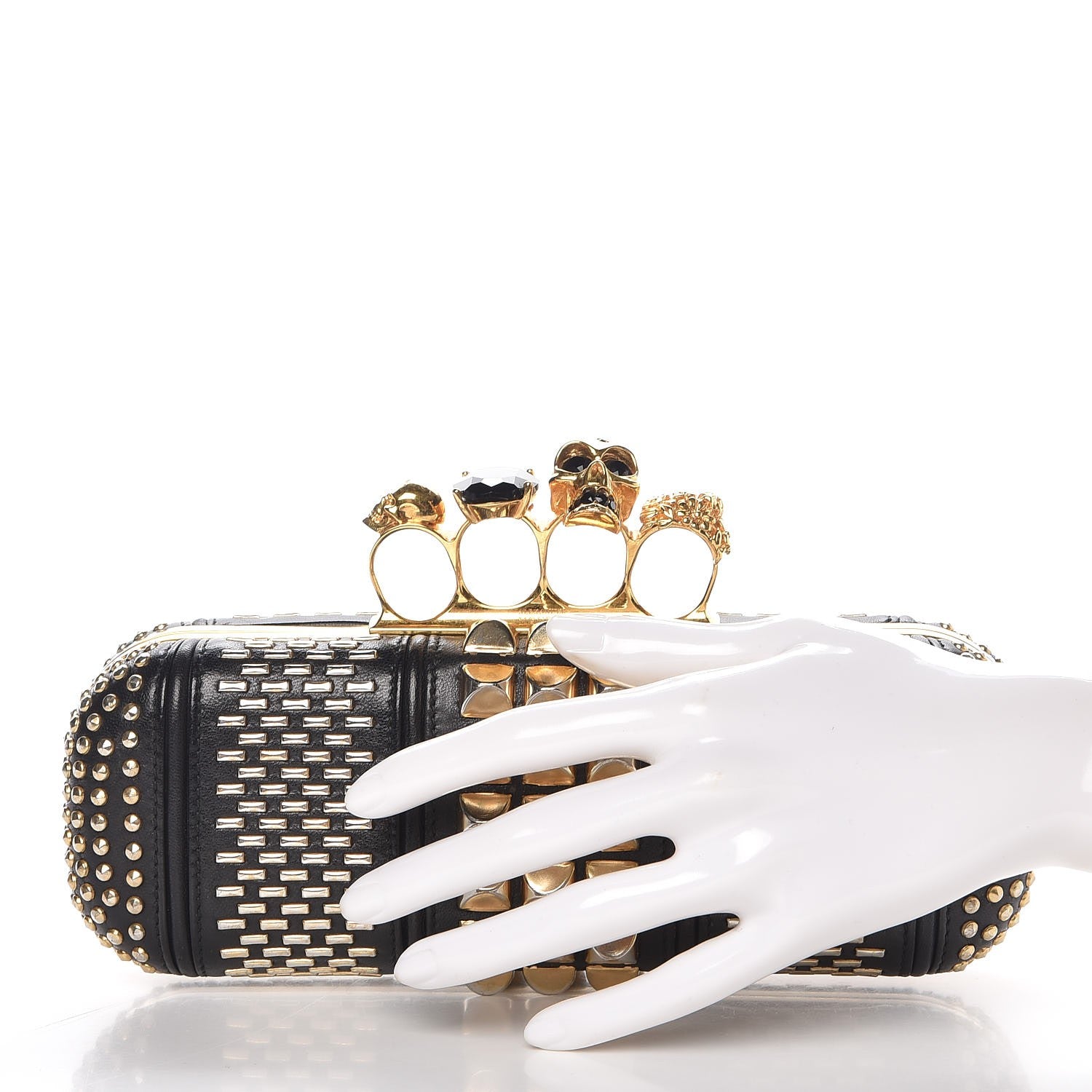 Alexander McQueen Nappa Studded Skull Knuckle Box Clutch Black 2 of 8