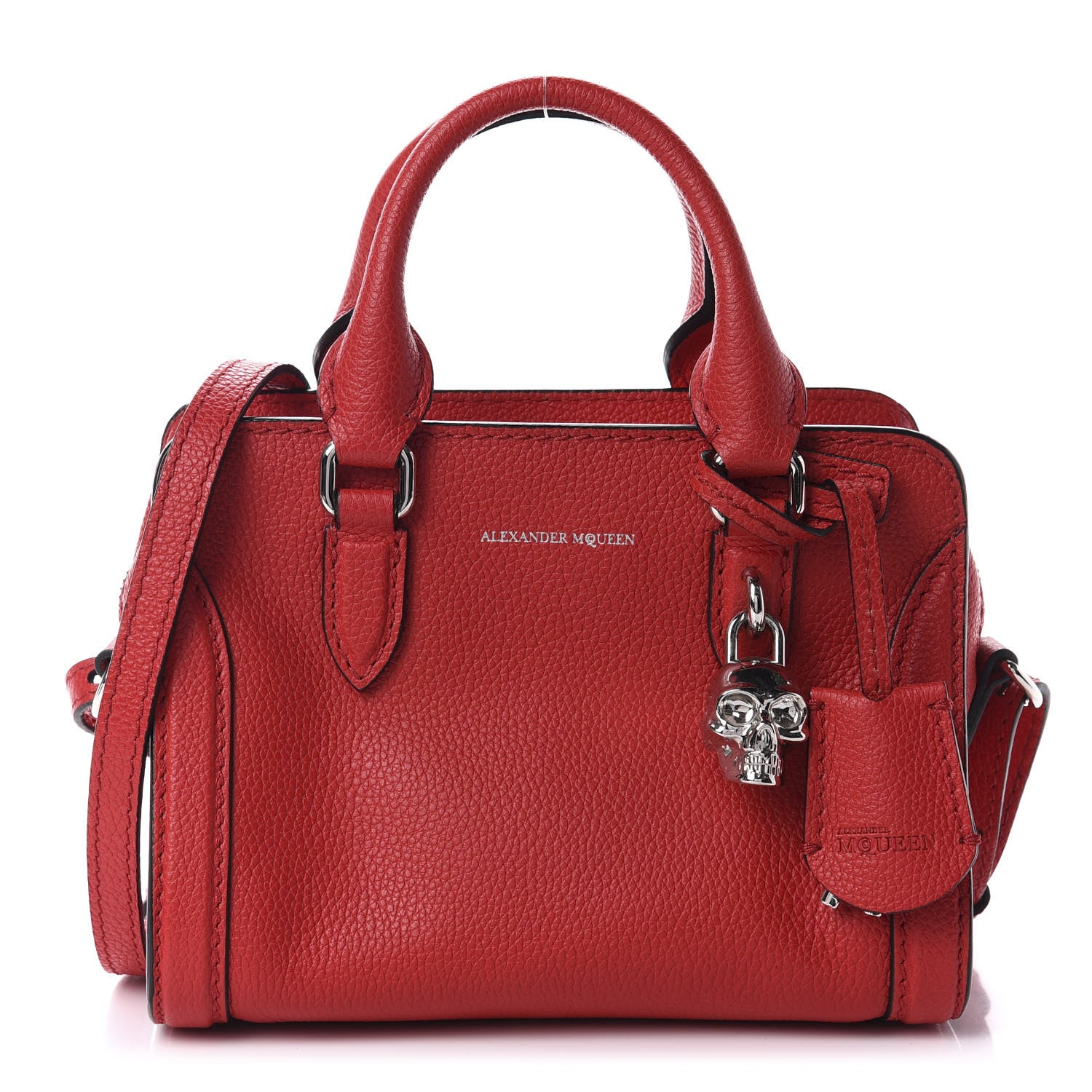 Alexander McQueen Calfskin Mini Skull Padlock Zip Around Tote Red 1 of 10