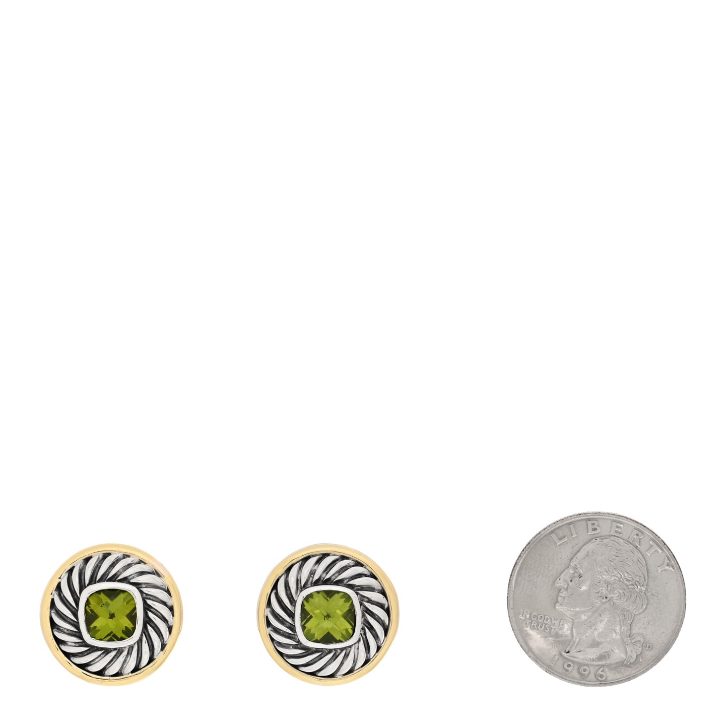 Sterling Silver 18K Yellow Gold Peridot Cookie Cable Earrings