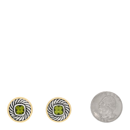David Yurman Sterling Silver 18K Yellow Gold Peridot Cookie Cable Earrings 2 of 5