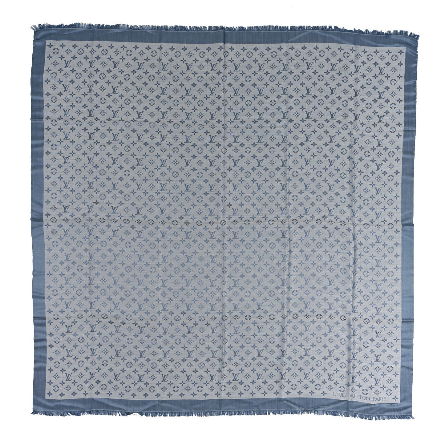 Silk Wool Monogram Denim Shawl Light Blue