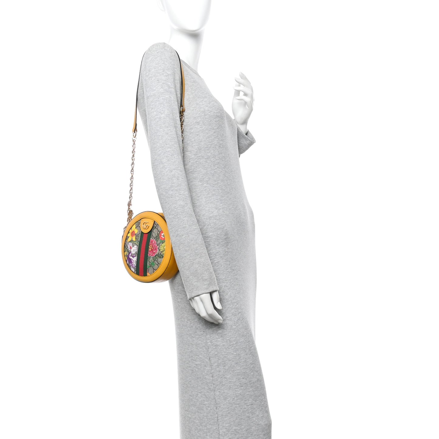 GG Supreme Monogram Flora Web Mini Ophidia Round Shoulder Bag Beige Multicolor Crop