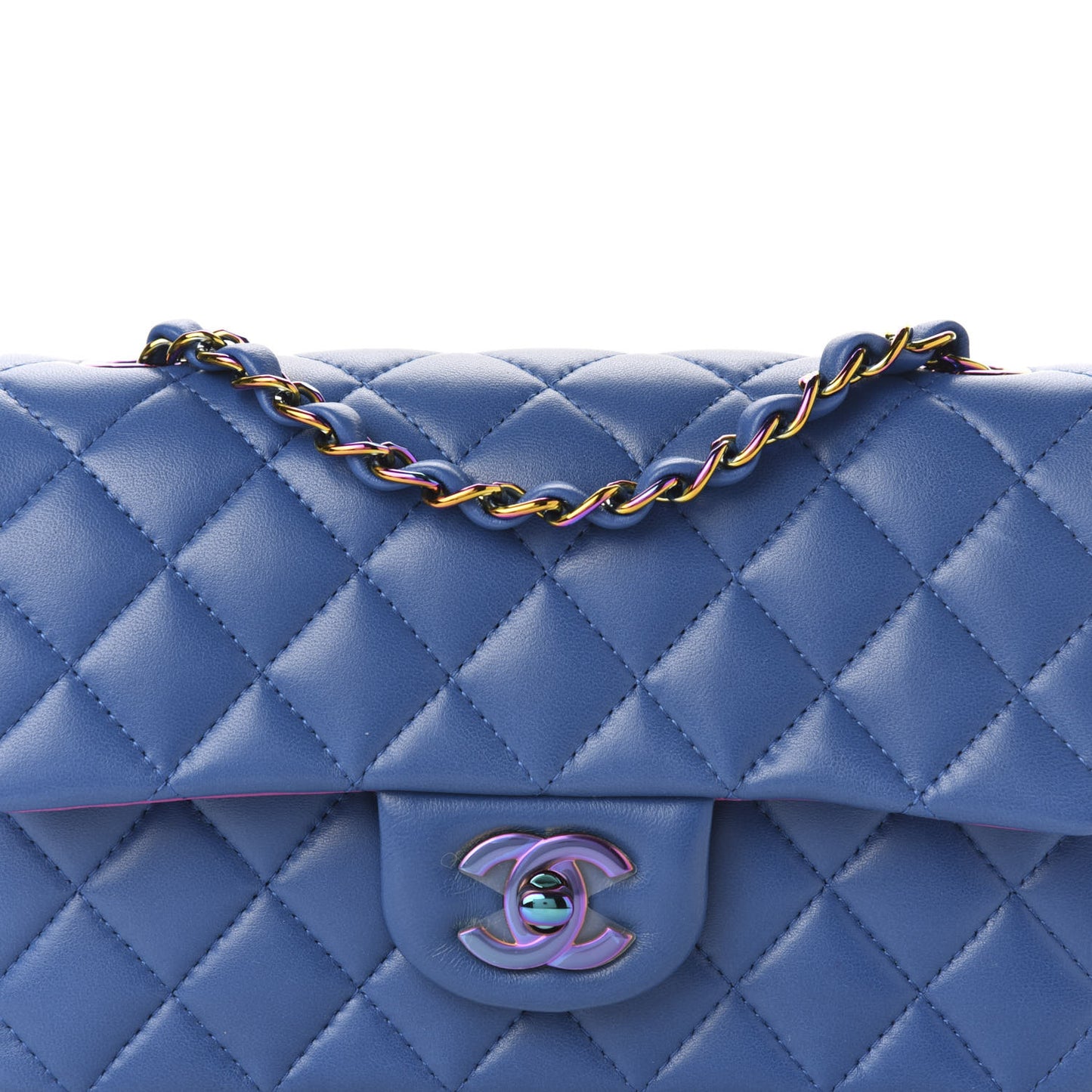 Lambskin Quilted Mini Rectangular Flap Blue Purple