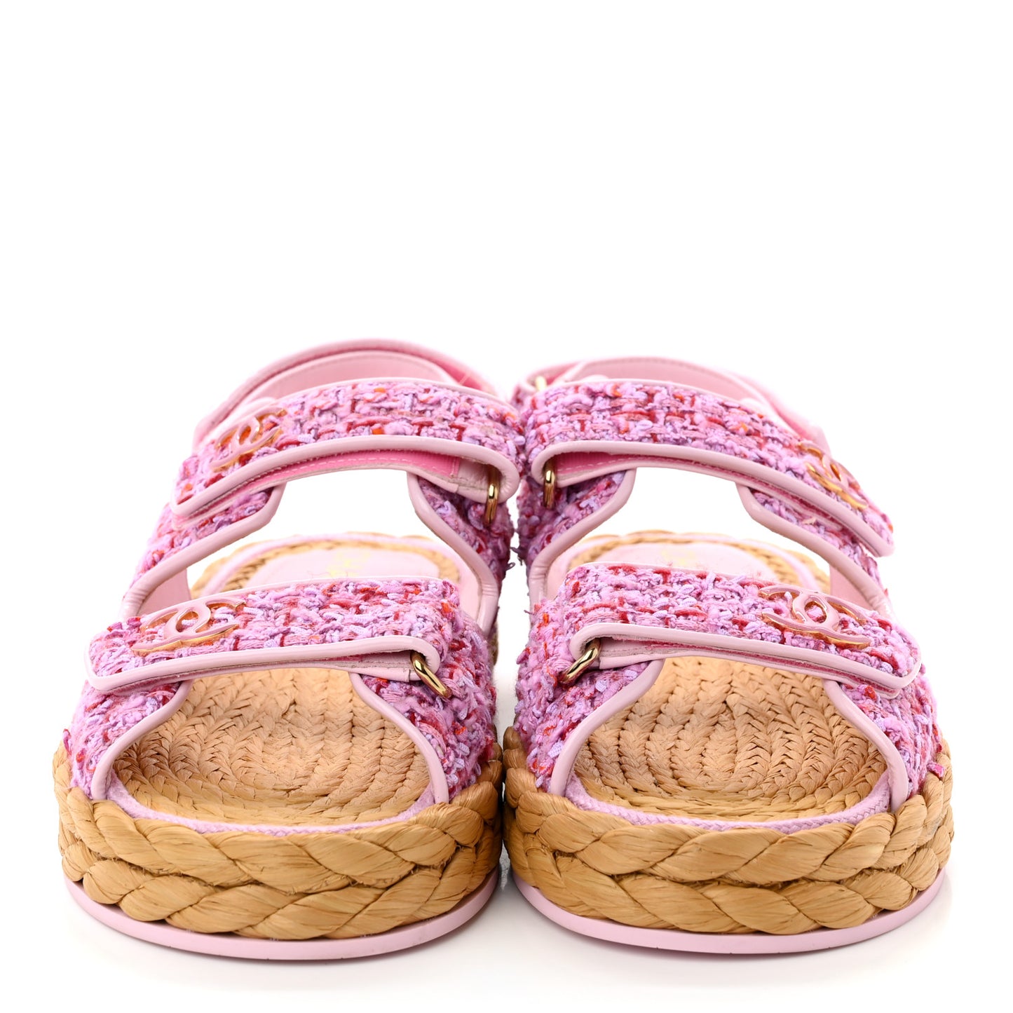 Tweed Lambskin Velcro Dad Sandals 39 Pink Multicolor