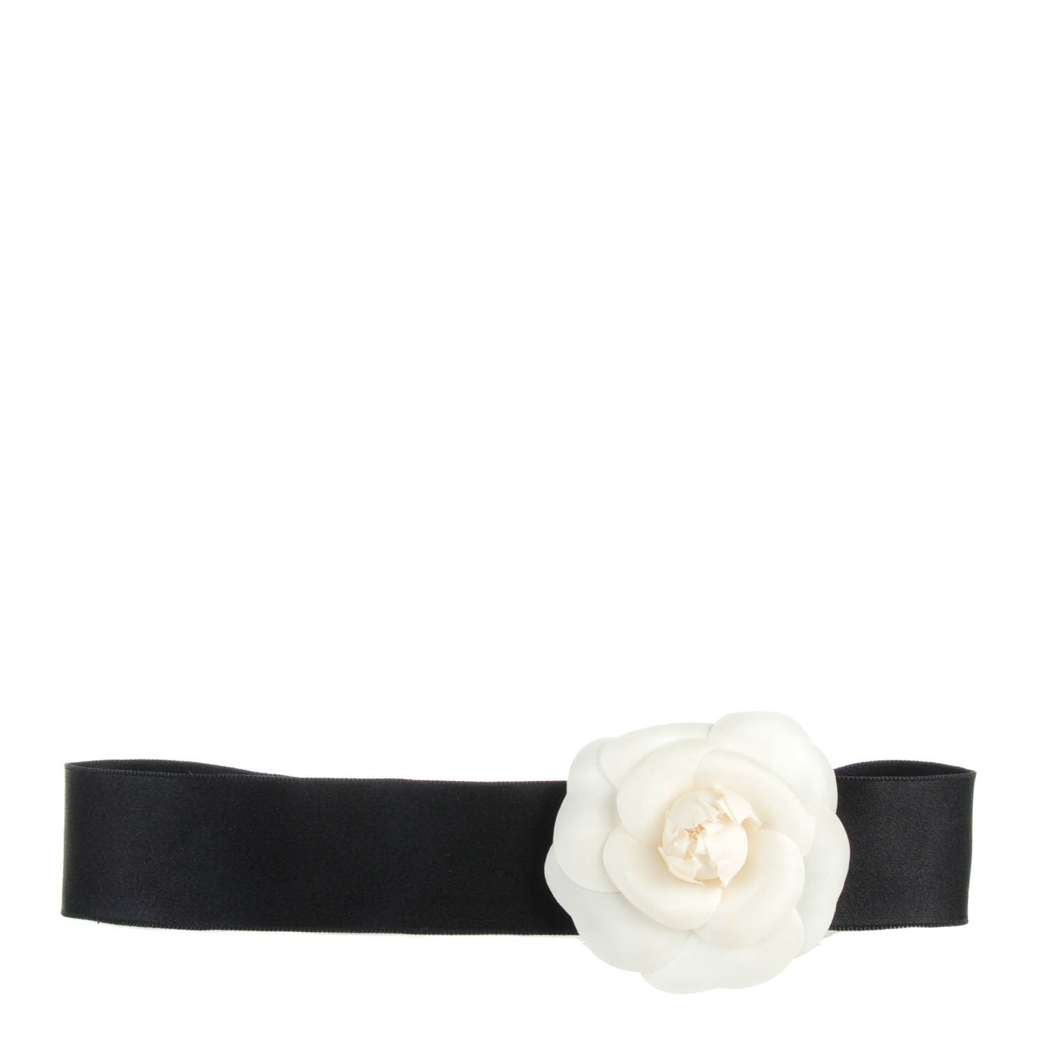 Chanel Silk Camellia Headband Ivory Black 1 of 5