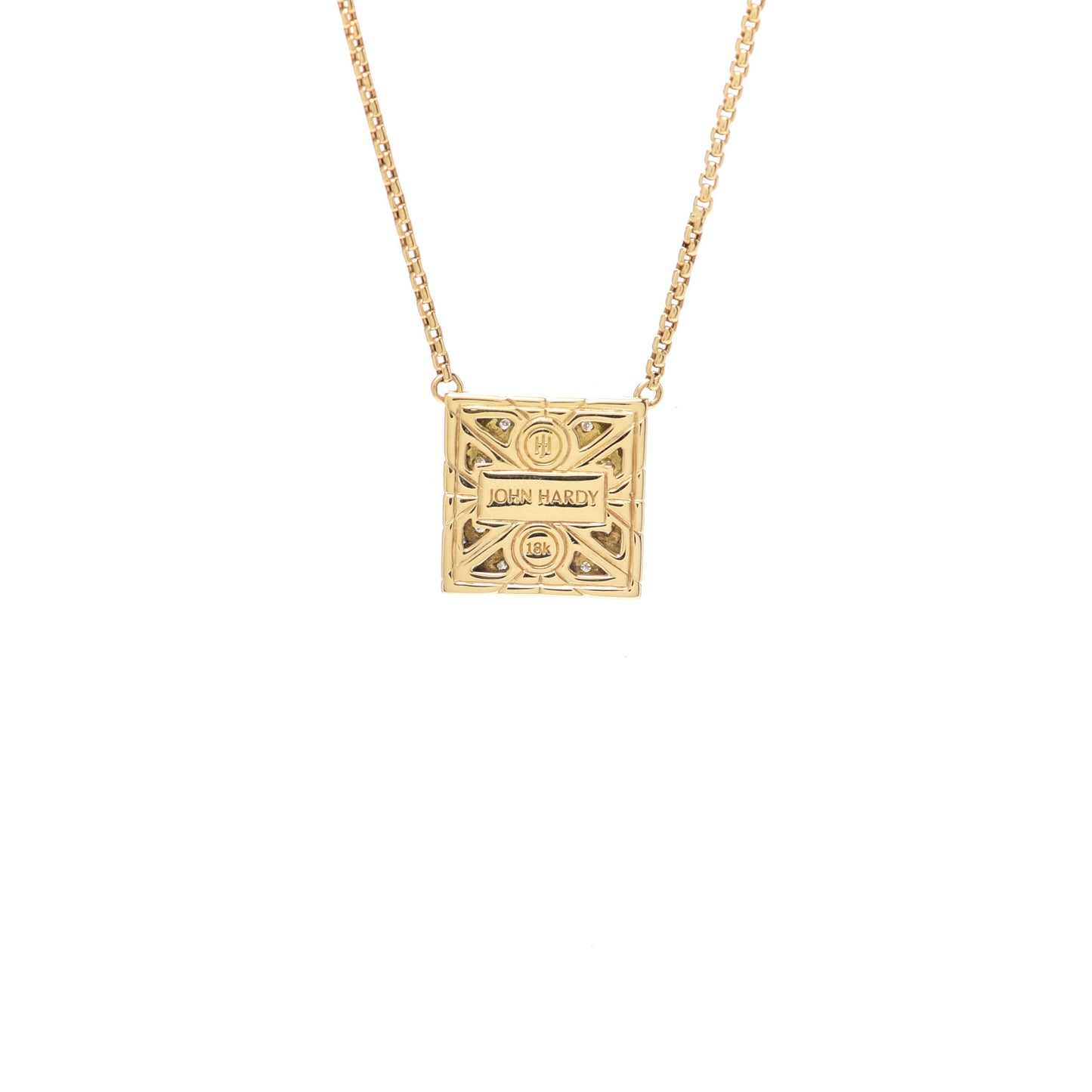 18K Yellow Gold Diamond Modern Chain Square Pendant Necklace