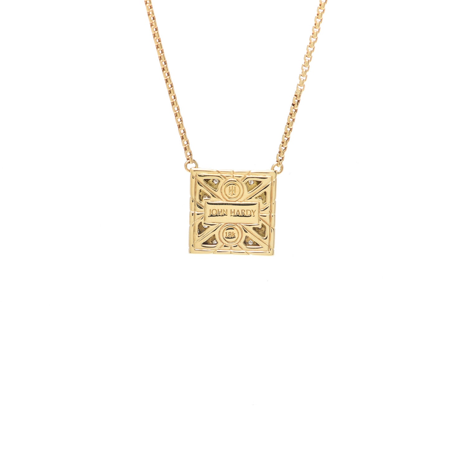 John Hardy 18K Yellow Gold Diamond Modern Chain Square Pendant Necklace 5 of 5