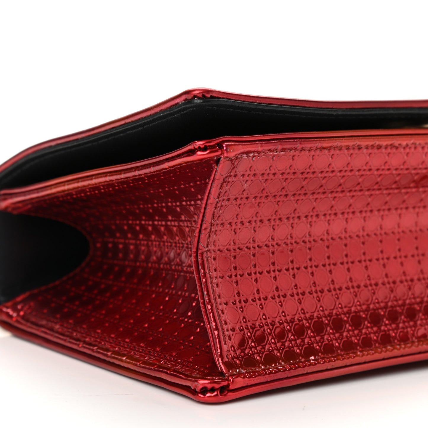 Metallic Patent Micro-Cannage Small Diorama Flap Bag Red