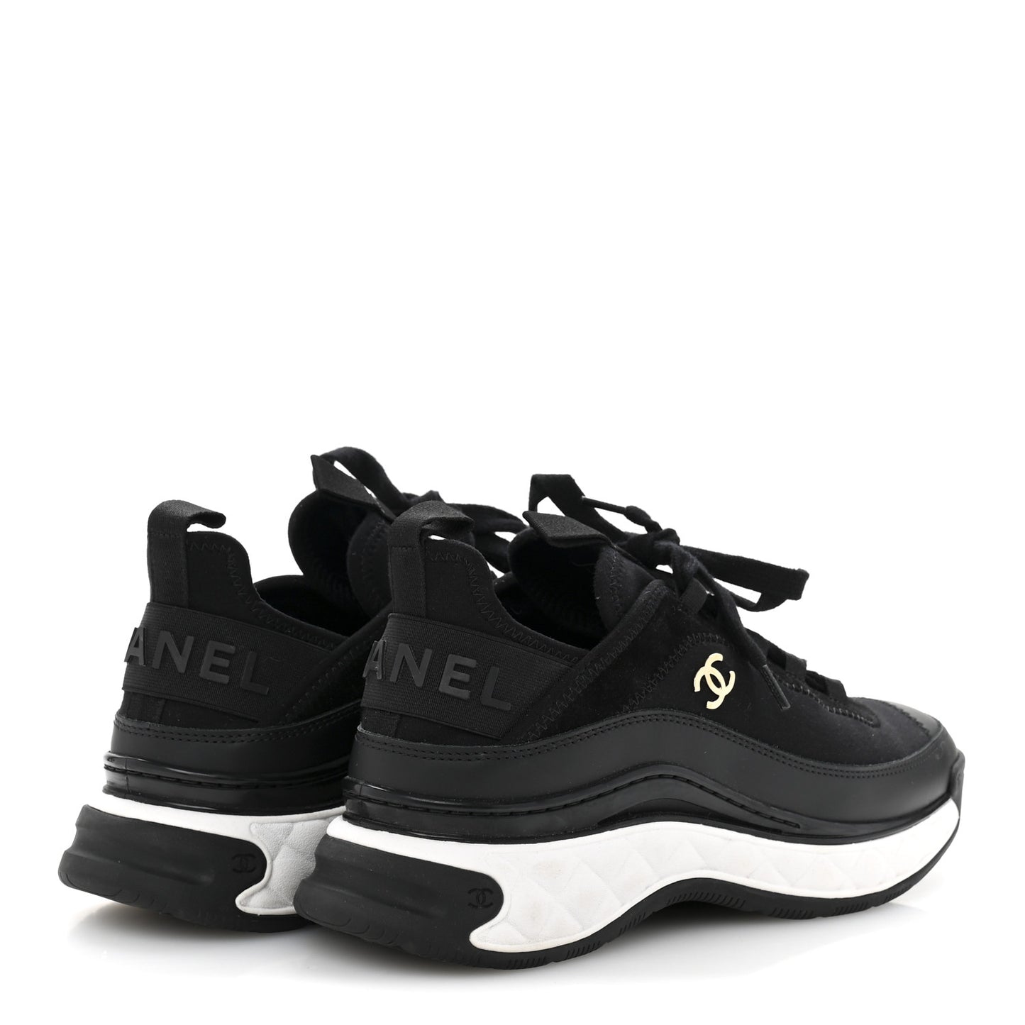 Velvet Calfskin Mixed Fibers CC Sneakers 38 Black