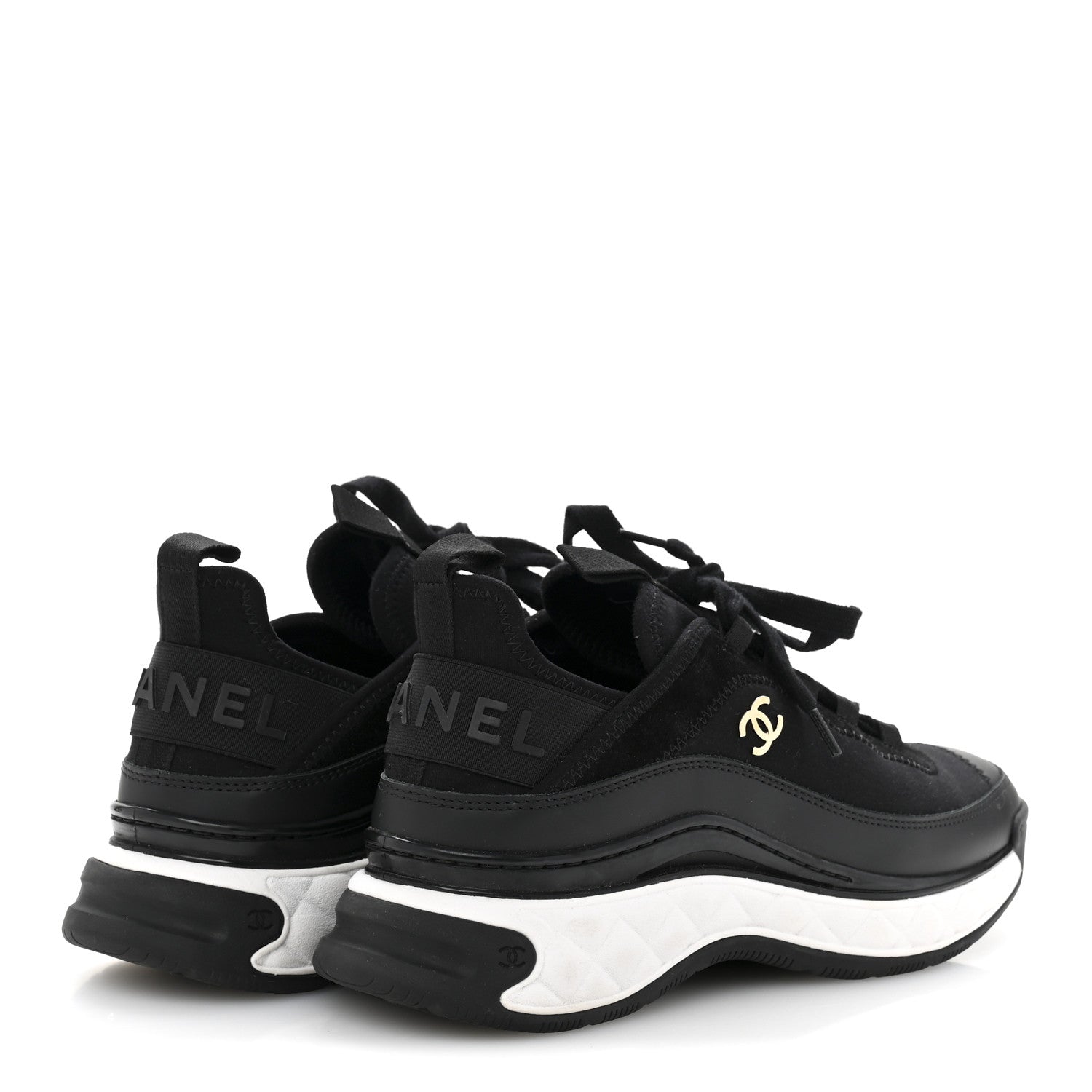 Chanel Velvet Calfskin Mixed Fibers CC Sneakers 38 Black 5 of 9