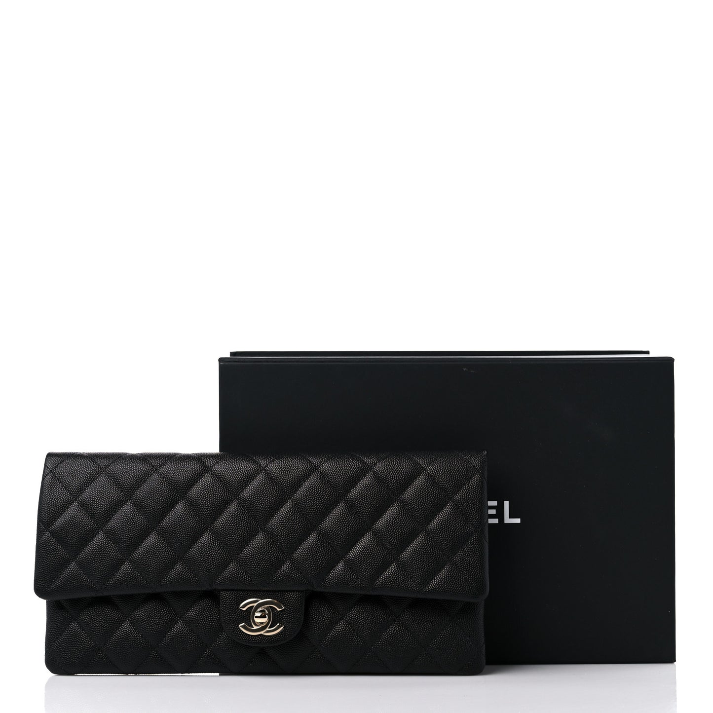 Caviar Quilted Flap Clutch Black