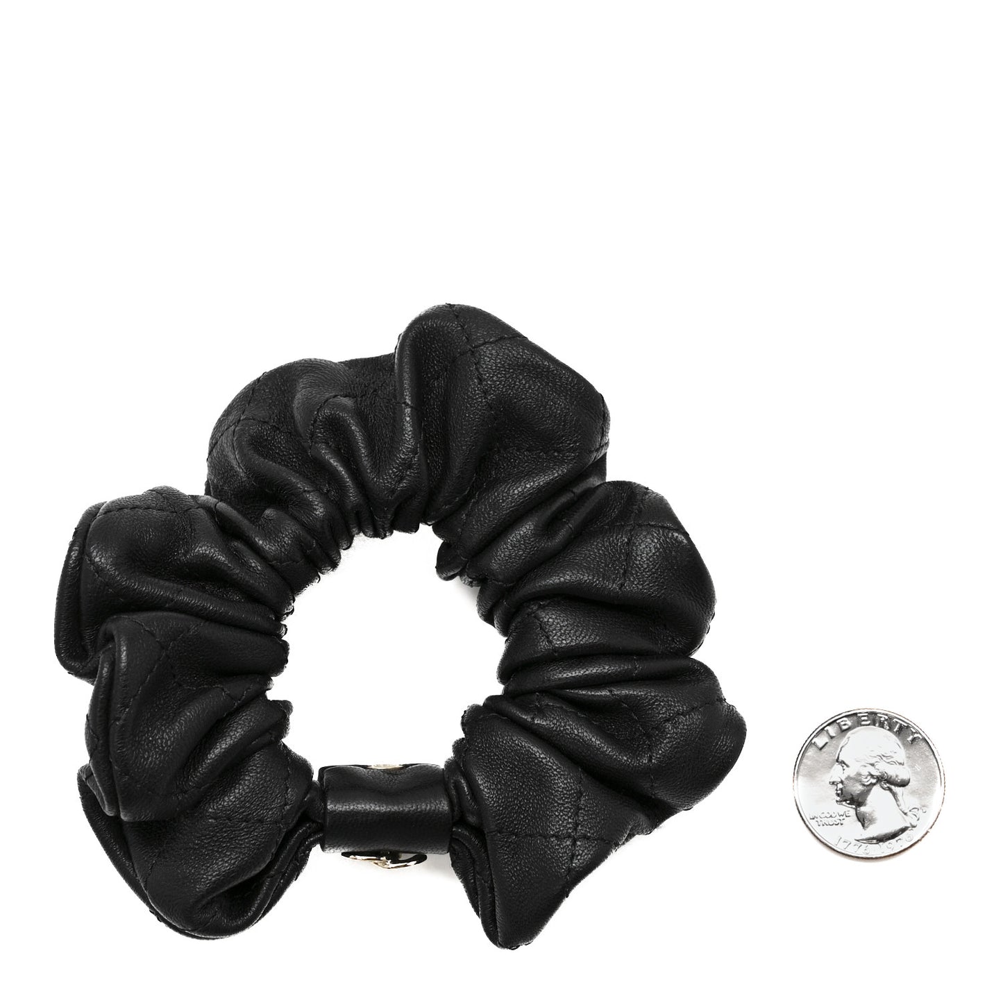 Lambskin Quilted CC Hair Scrunchie Black