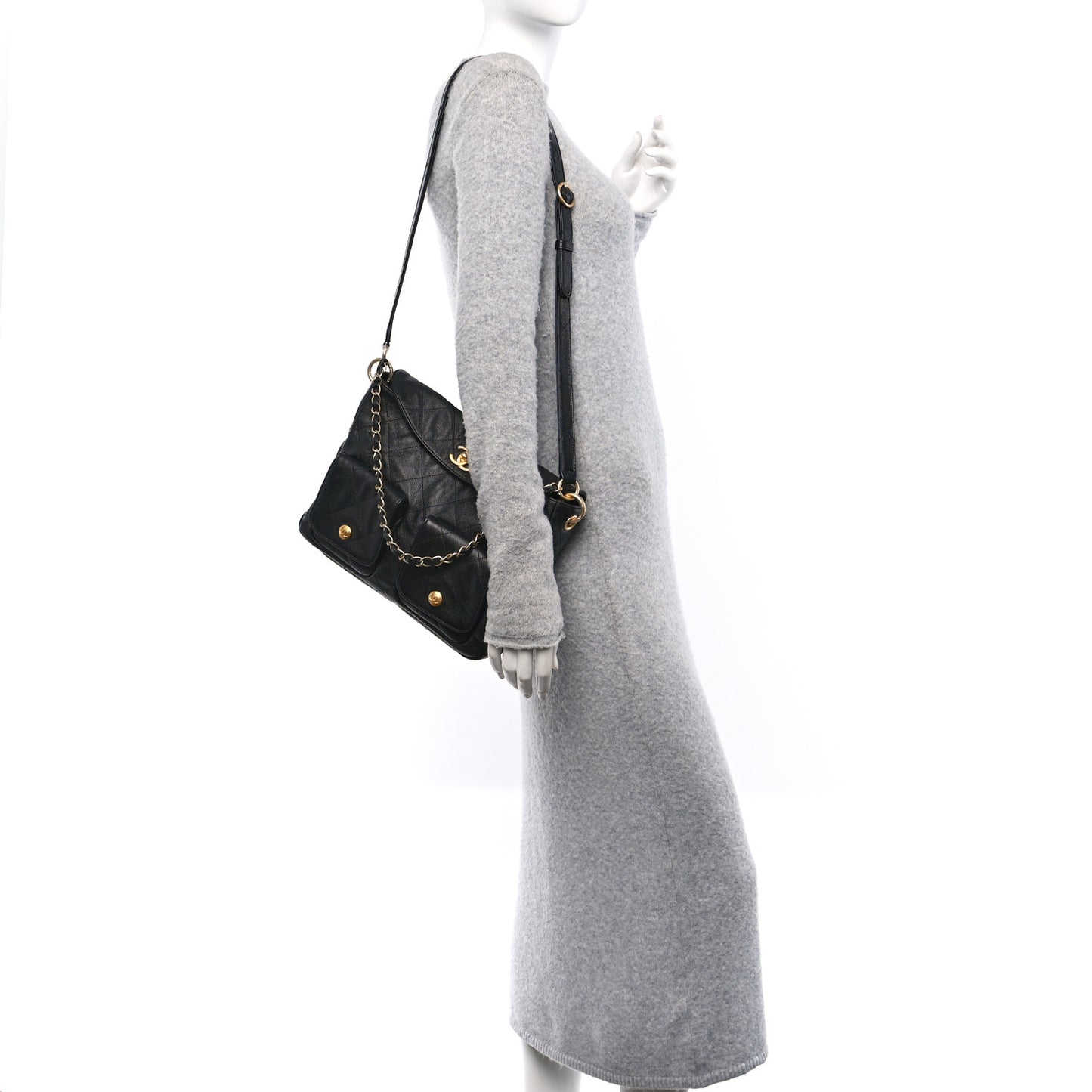 Caviar Quilted Supple Twins Hobo Bag Black