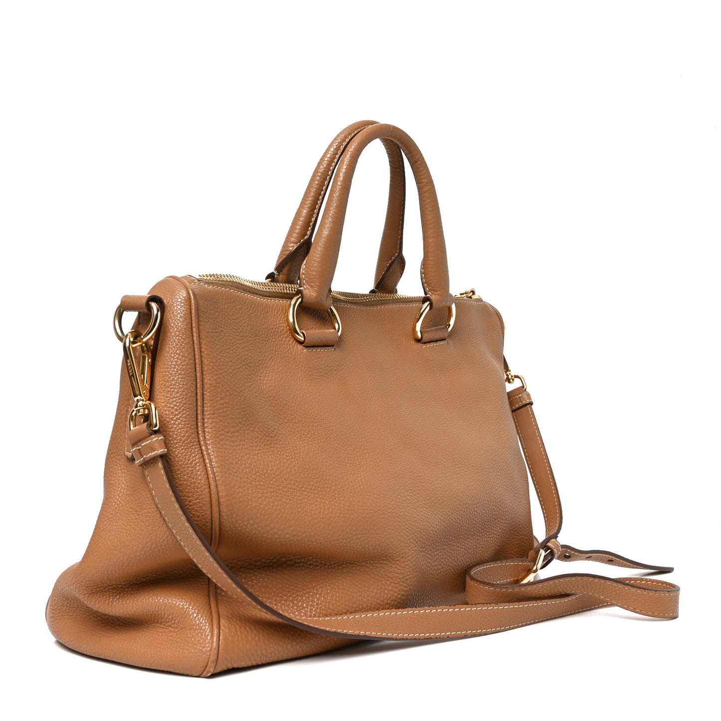 Vitello Daino Top Handle Zip Tote Caramel