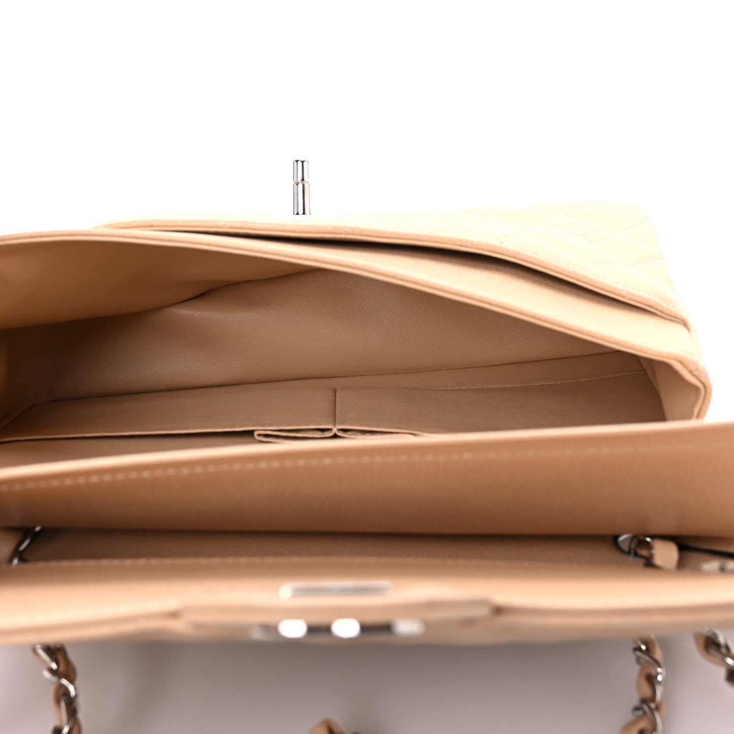 Caviar Quilted Medium Double Flap Beige