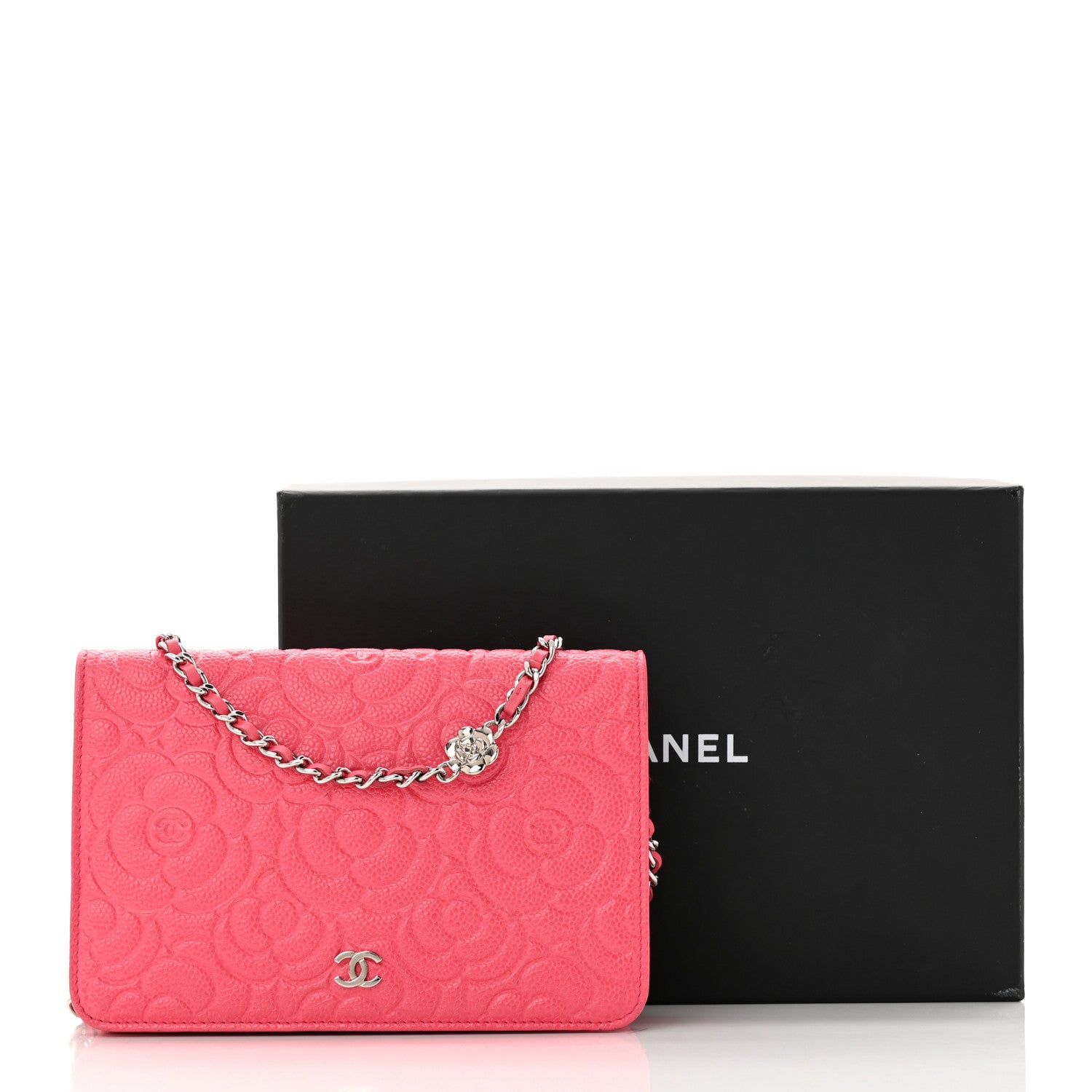 Chanel Caviar Camellia Embossed Wallet On Chain WOC Pink 26 of 26