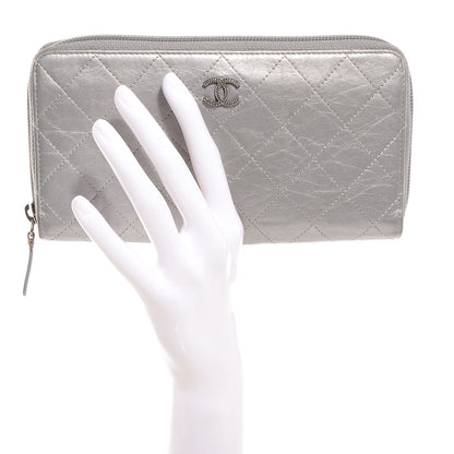 Chanel Calfskin Large Zip Around Wallet Silver 2 of 9