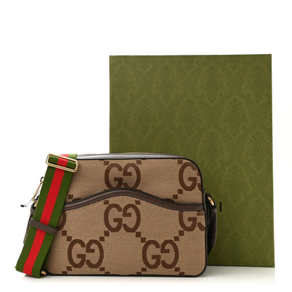 Gucci Monogram Jumbo GG Textured Dollar Calfskin Web Messenger Shoulder Bag Camel Ebony New Acero 10 of 10