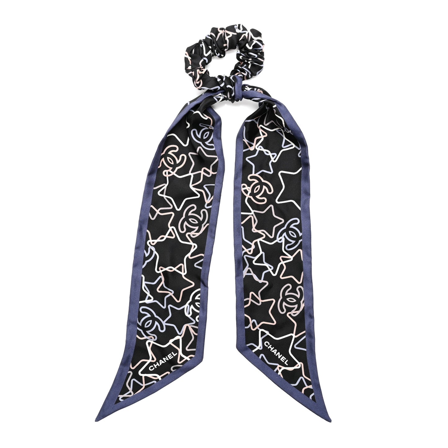 Silk Star CC Scrunchie and Scarf Hair Tie Set Black Blue White