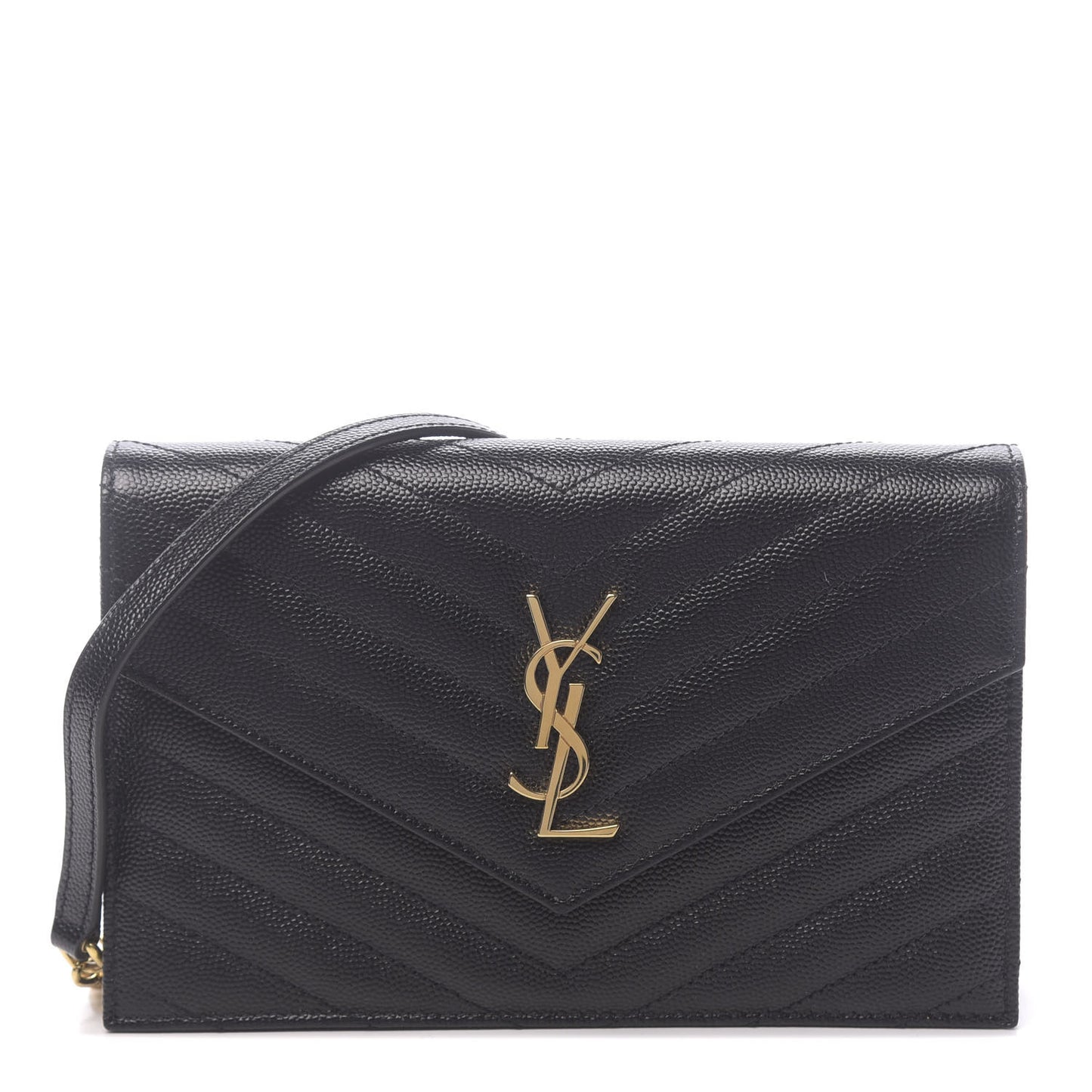 Grain De Poudre Matelasse Chevron Monogram Envelope Chain Wallet Black