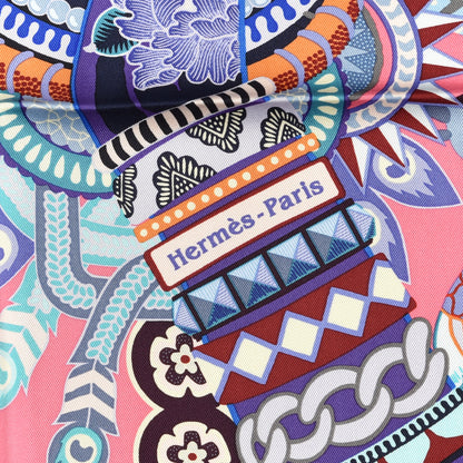 Hermes Silk Twill Duo Cosmique Scarf 90 Rose Pale Bleu Orange 2 of 3