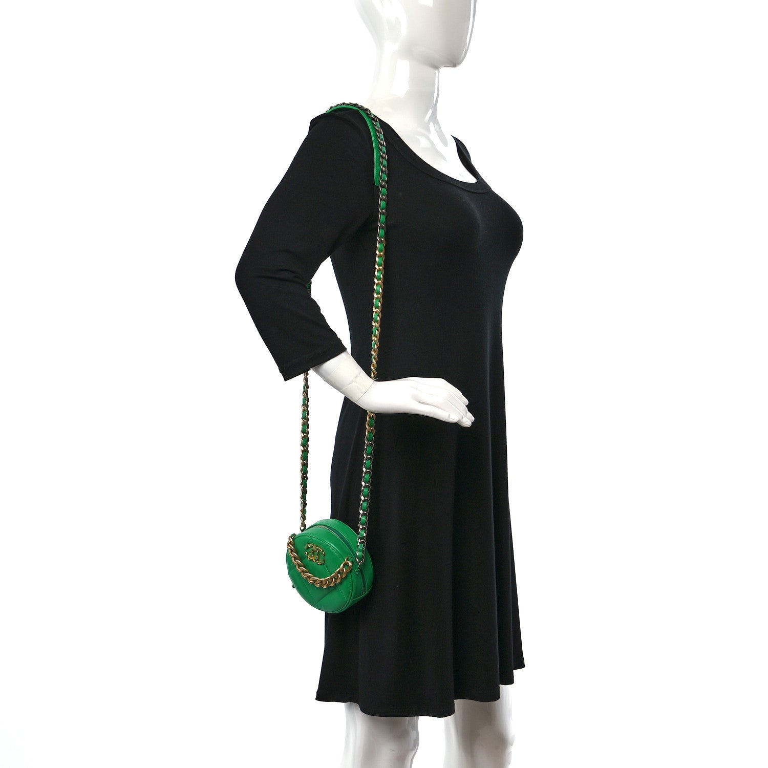 Chanel Goatskin Quilted Chanel 19 Round Clutch With Chain Green 2 of 10