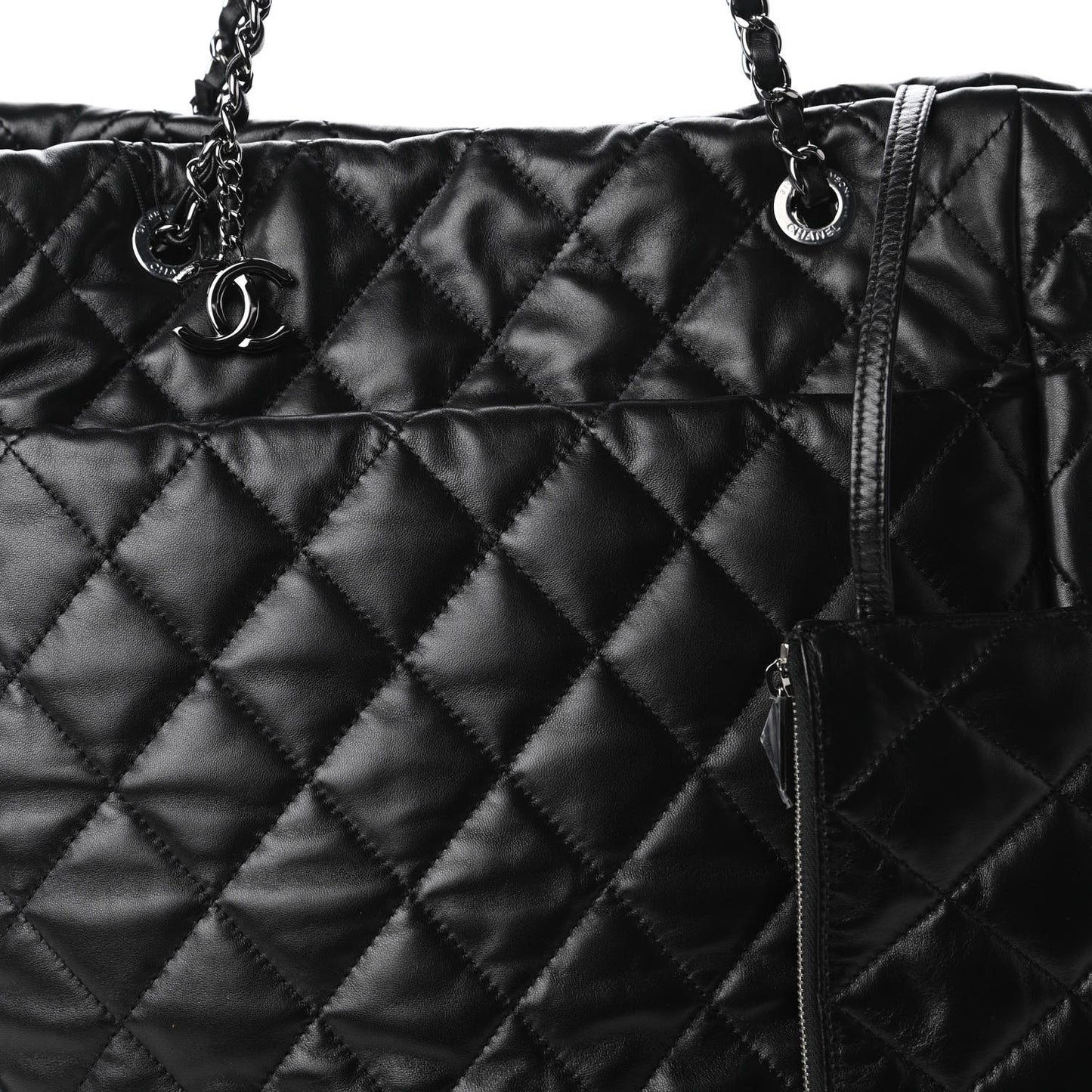 Lambskin Quilted Large Week End on Mars Tote Black