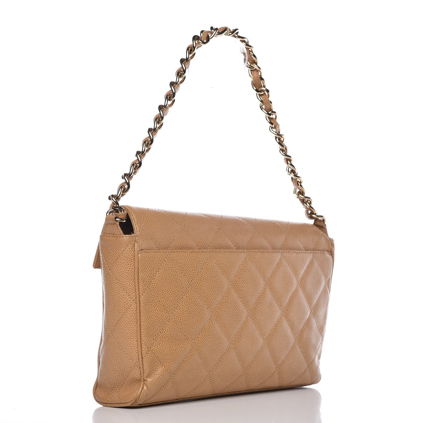 Caviar Quilted Small Single Flap Beige