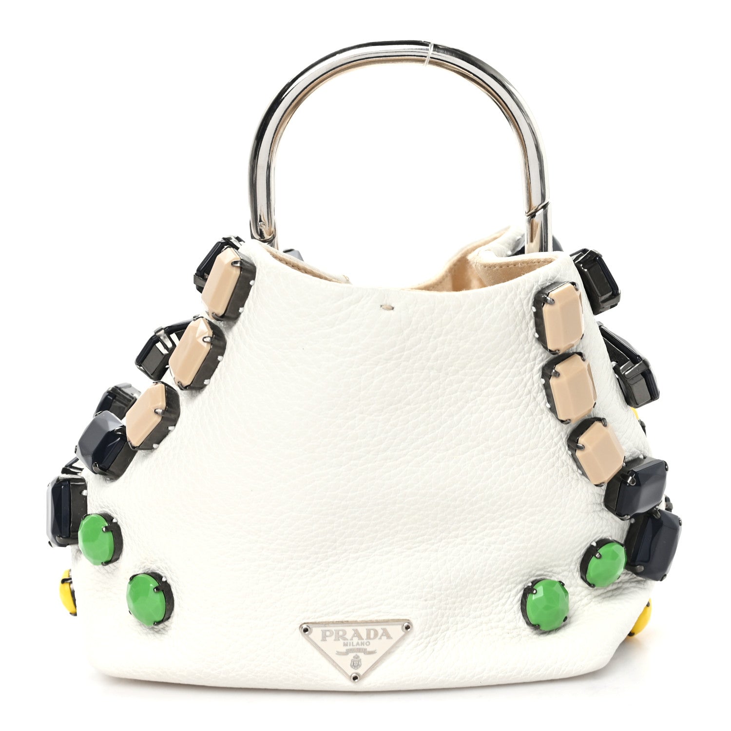 Prada Vitello Daino Crystal Bucket Bag White 1 of 11