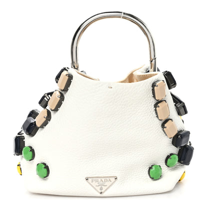 Prada Vitello Daino Crystal Bucket Bag White 1 of 11