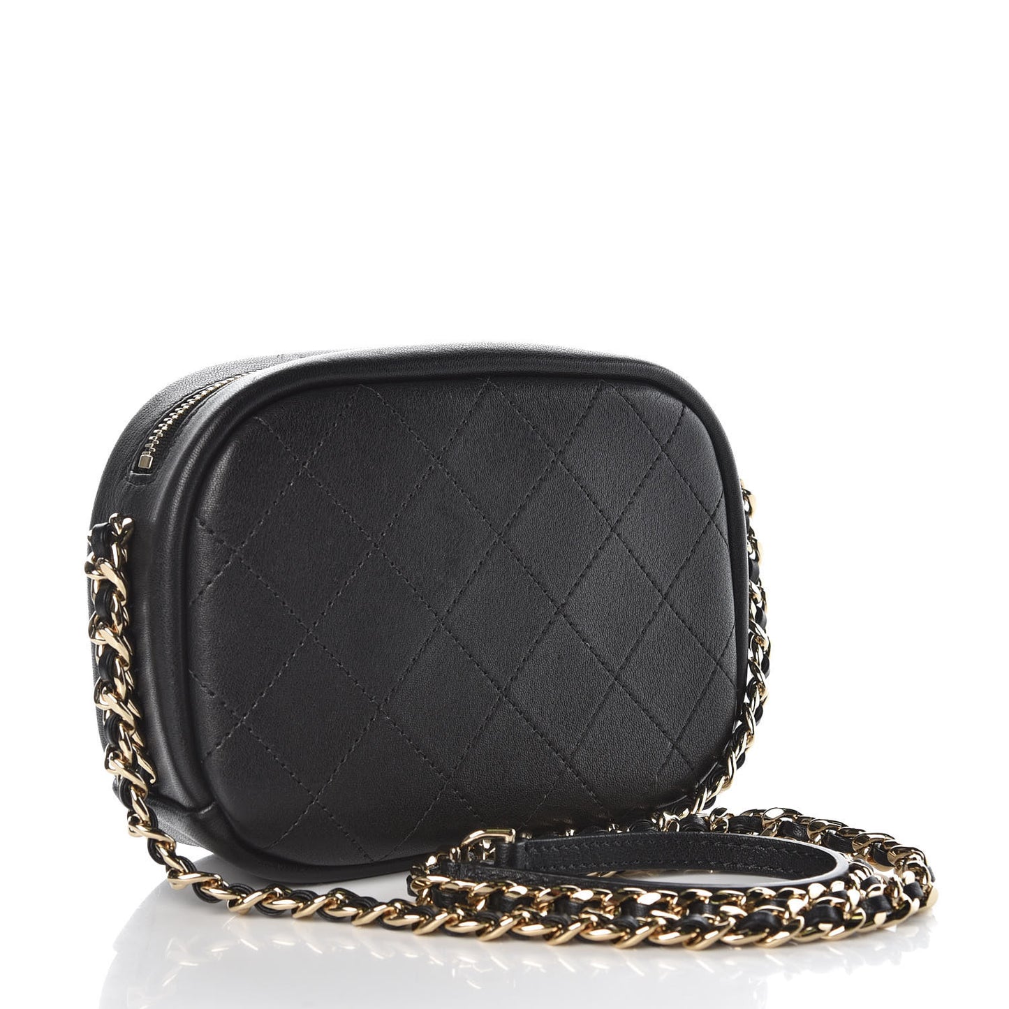 Goatskin Quilted Small Casual Trip Camera Case Black