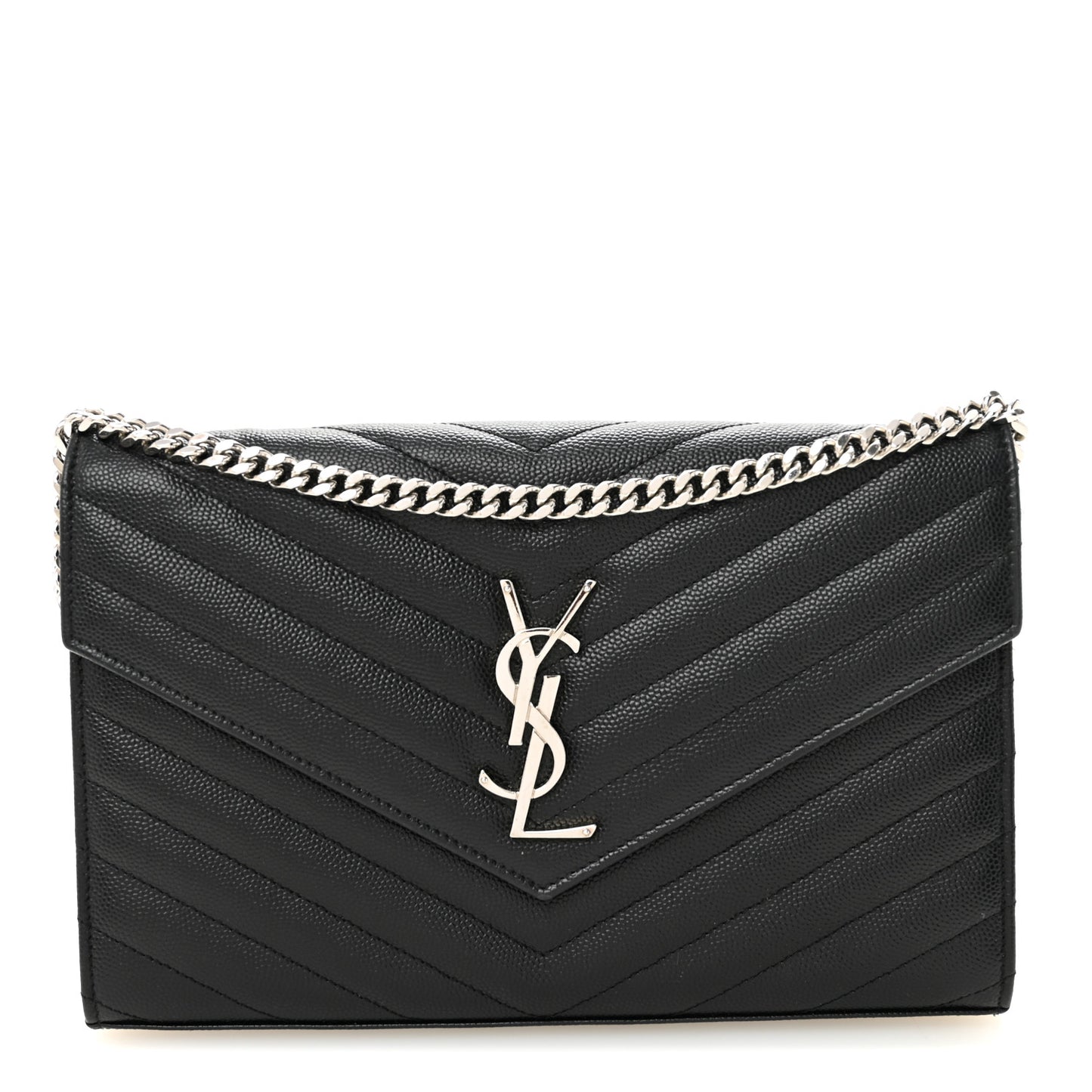 Grain De Poudre Matelasse Chevron Monogram Chain Wallet Black
