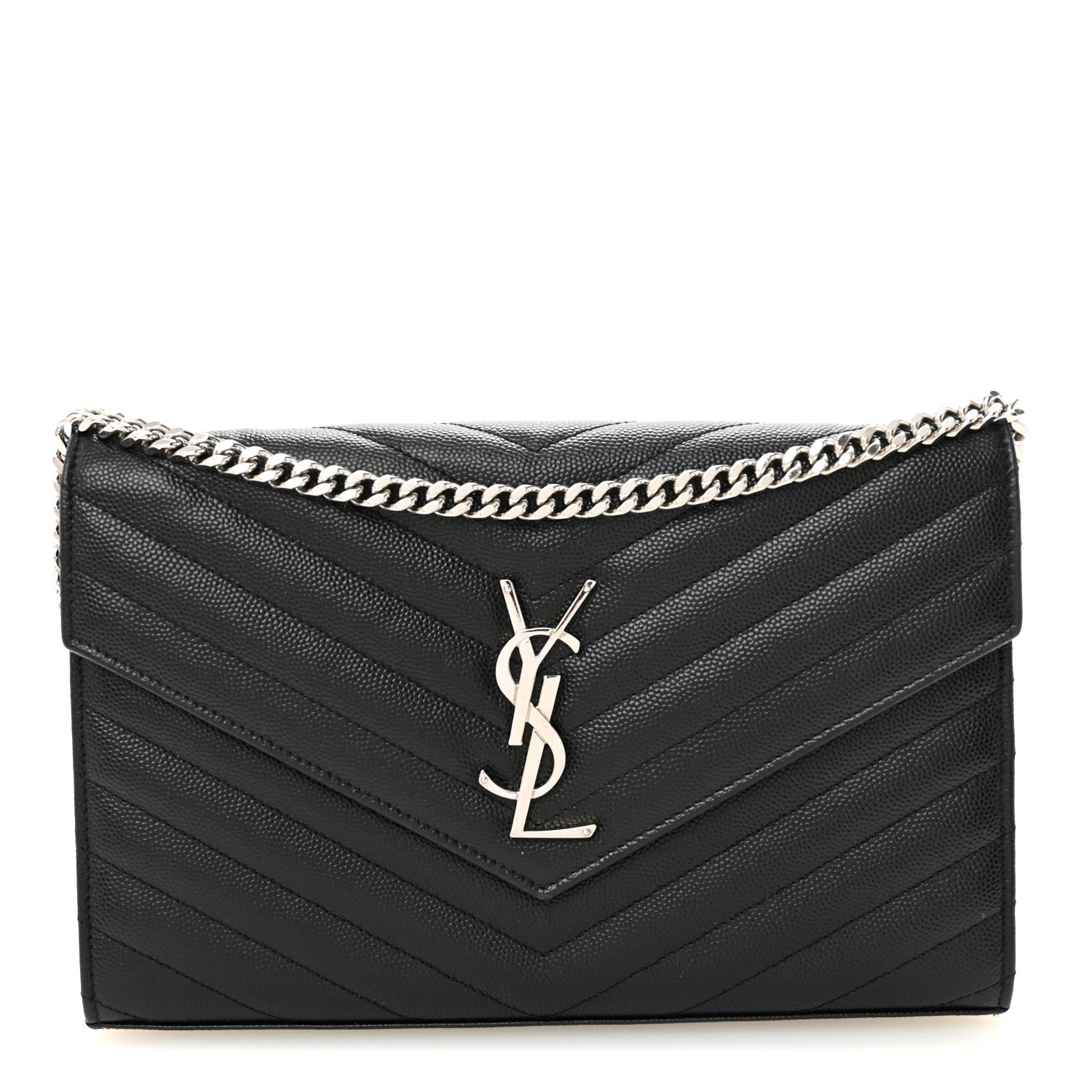 Saint Laurent Grain De Poudre Matelasse Chevron Monogram Chain Wallet Black 1 of 10