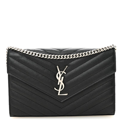Saint Laurent Grain De Poudre Matelasse Chevron Monogram Chain Wallet Black 1 of 10