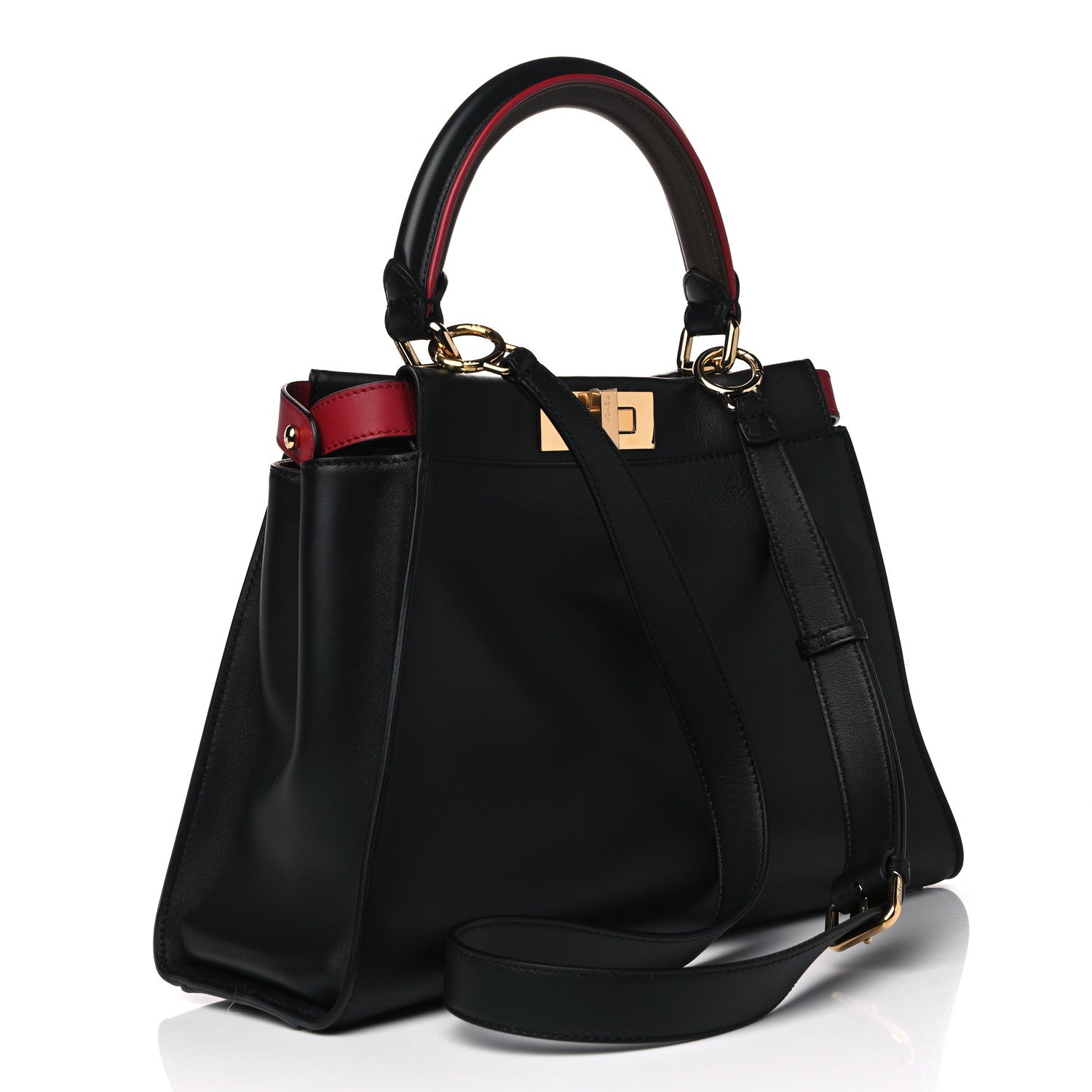 Fendi Vitello Seta Century Nappa Medium Peekaboo Iconic Defender Satchel Black Fragola Maya 5 of 9