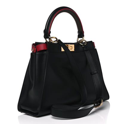 Fendi Vitello Seta Century Nappa Medium Peekaboo Iconic Defender Satchel Black Fragola Maya 5 of 9