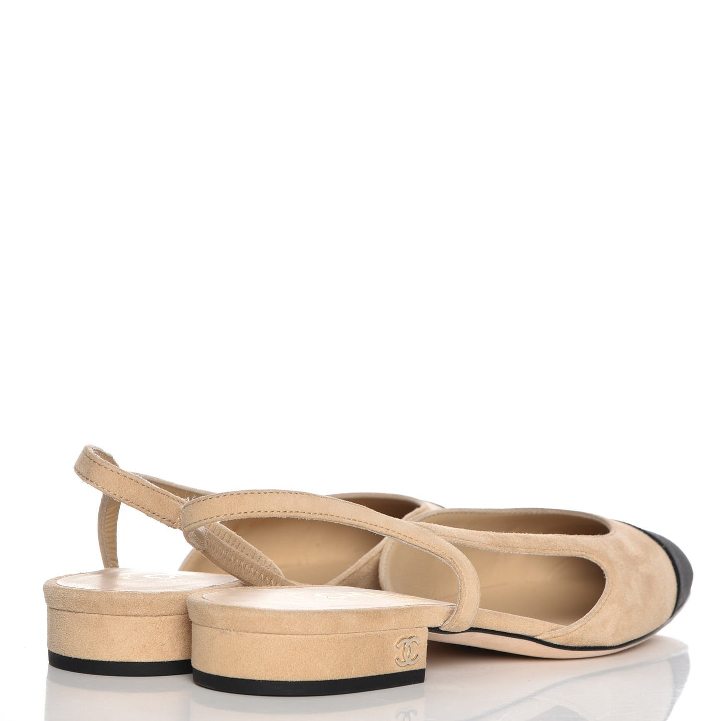Suede Satin Cap Toe CC Slingback Sandals 35 Beige Black