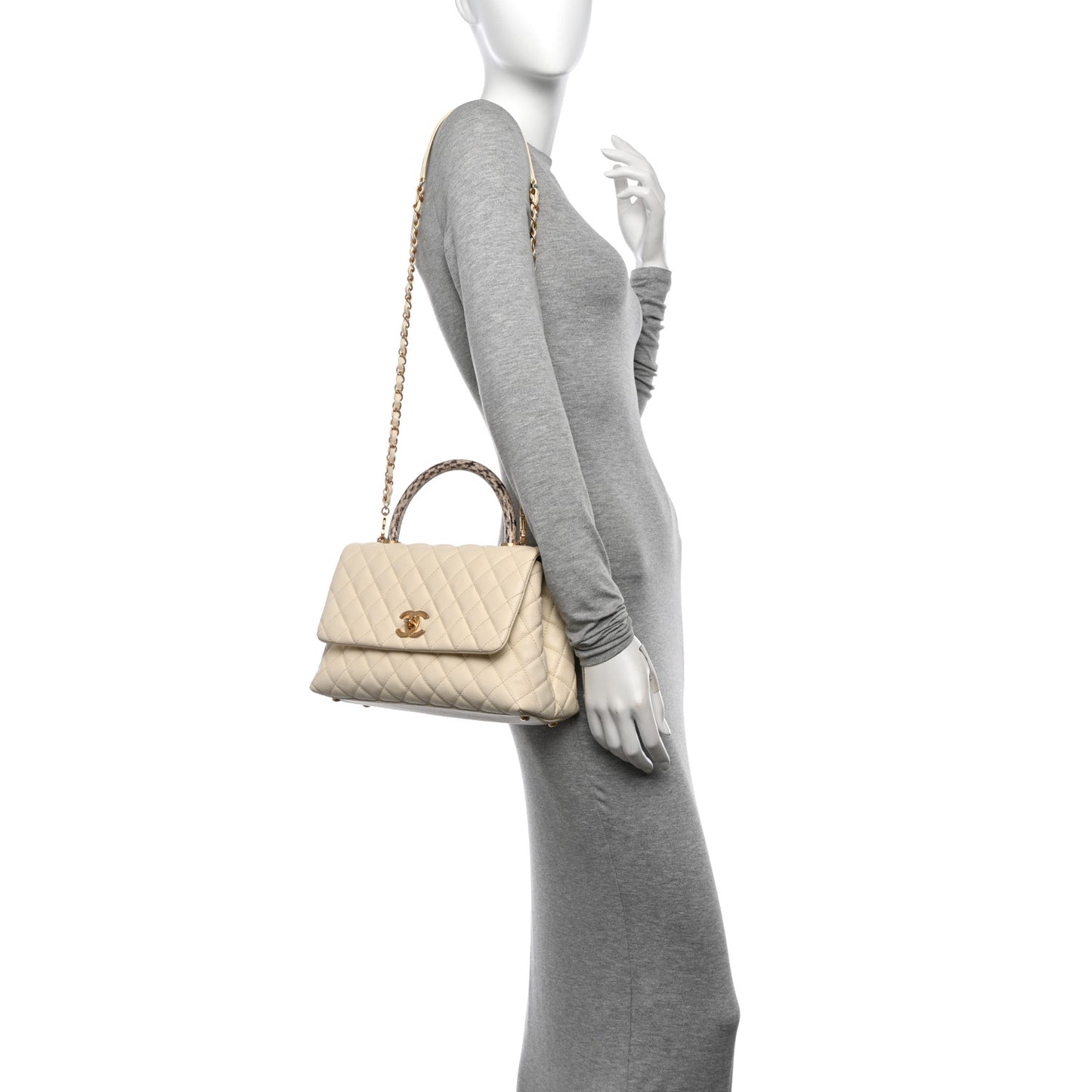 Caviar Elaphe Quilted Small Coco Handle Flap Ivory