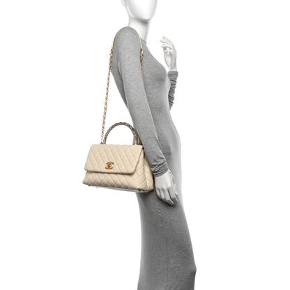 Chanel Caviar Elaphe Quilted Small Coco Handle Flap Ivory 2 of 13