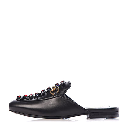 Gucci Malaga Kid Crystal Embroidered Womens Princetown Slippers 35.5 Black 1 of 10