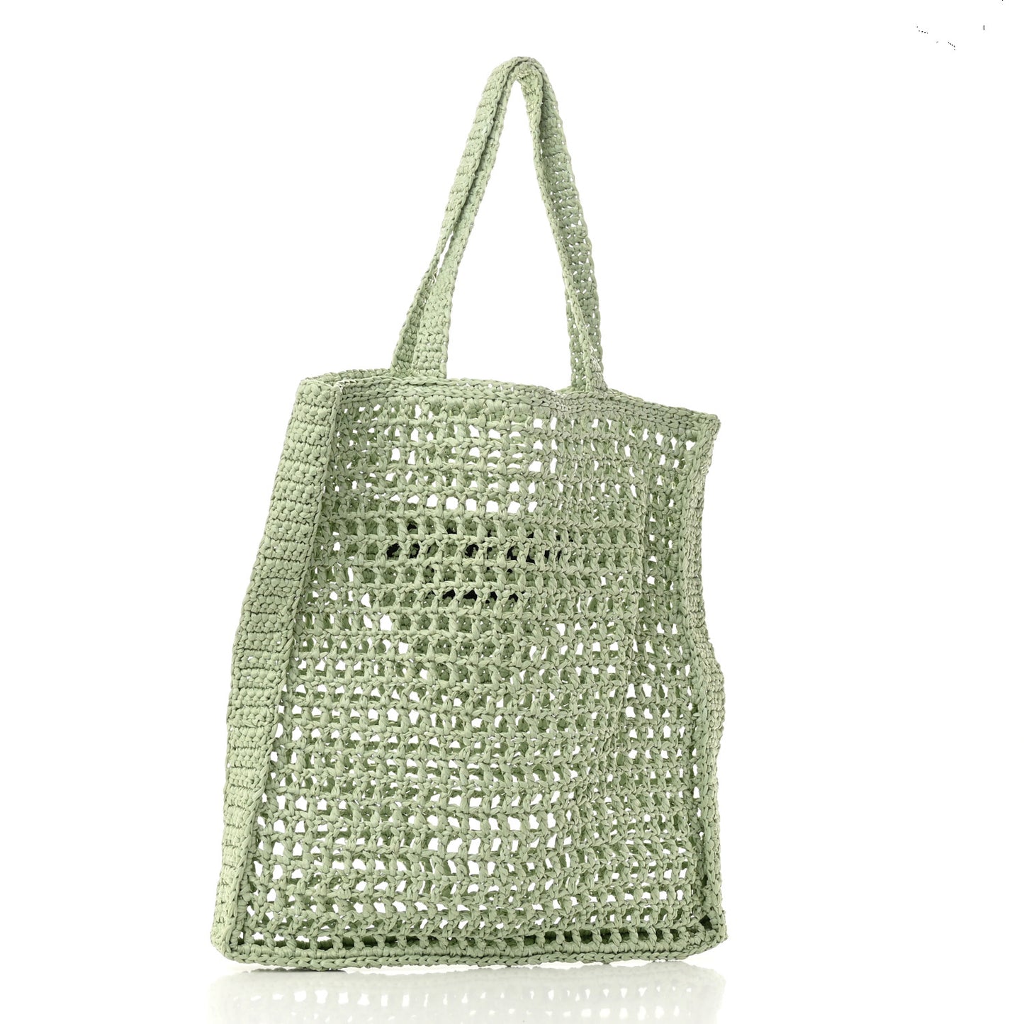 Yarn Raffia Effect Crochet Logo Embroidered Tote Bag Acqua