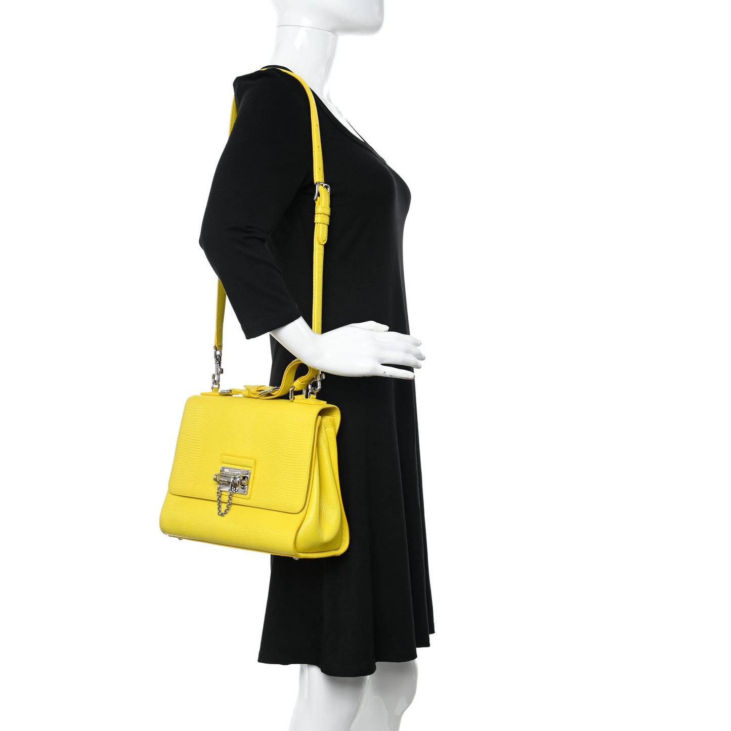 Lizard Calfskin Embossed Medium Monica Top Handle Bag Yellow