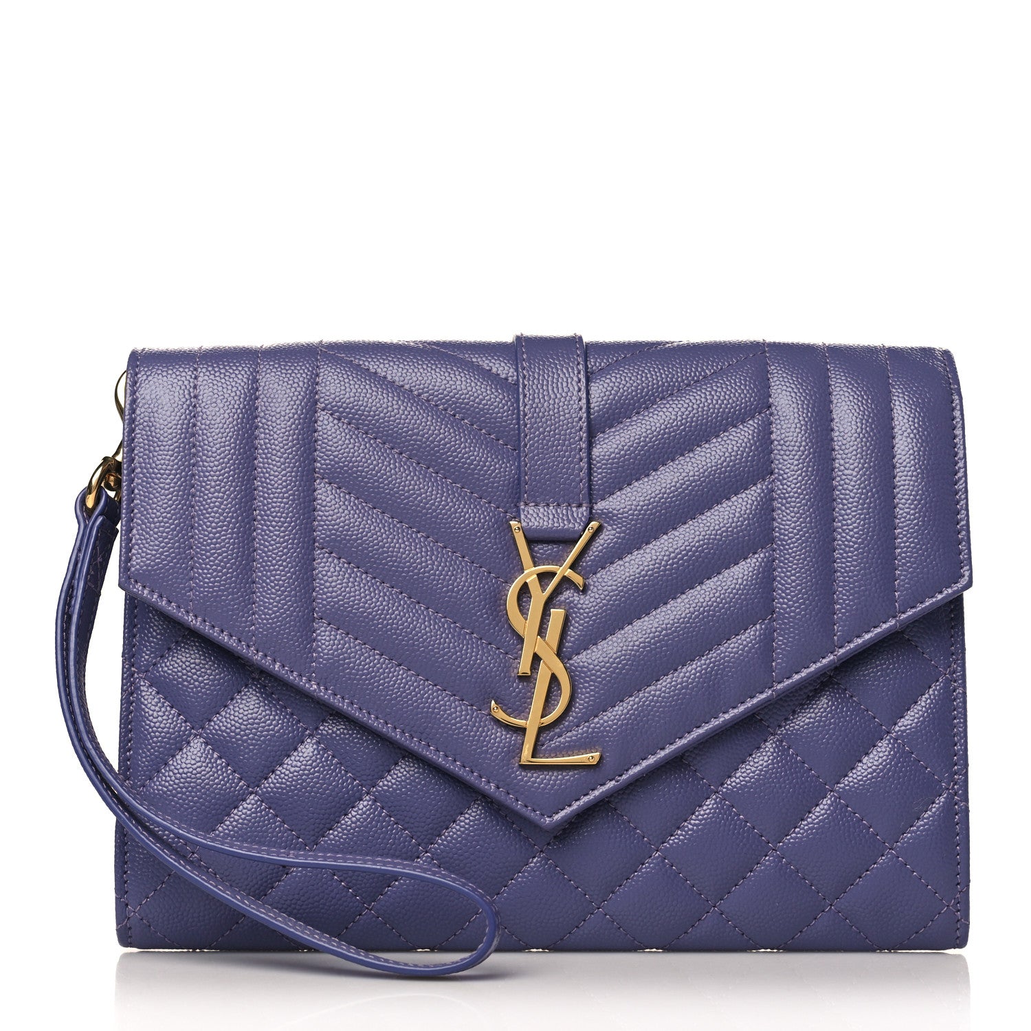 Saint Laurent Grain De Poudre Textured Mixed Matelasse Triquilt Monogram Clutch Dark Wisteria 1 of 10