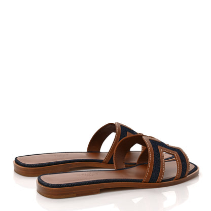 Hermes Calfskin Denim Oran Sandals 39 Bleu Brut Gold 4 of 8