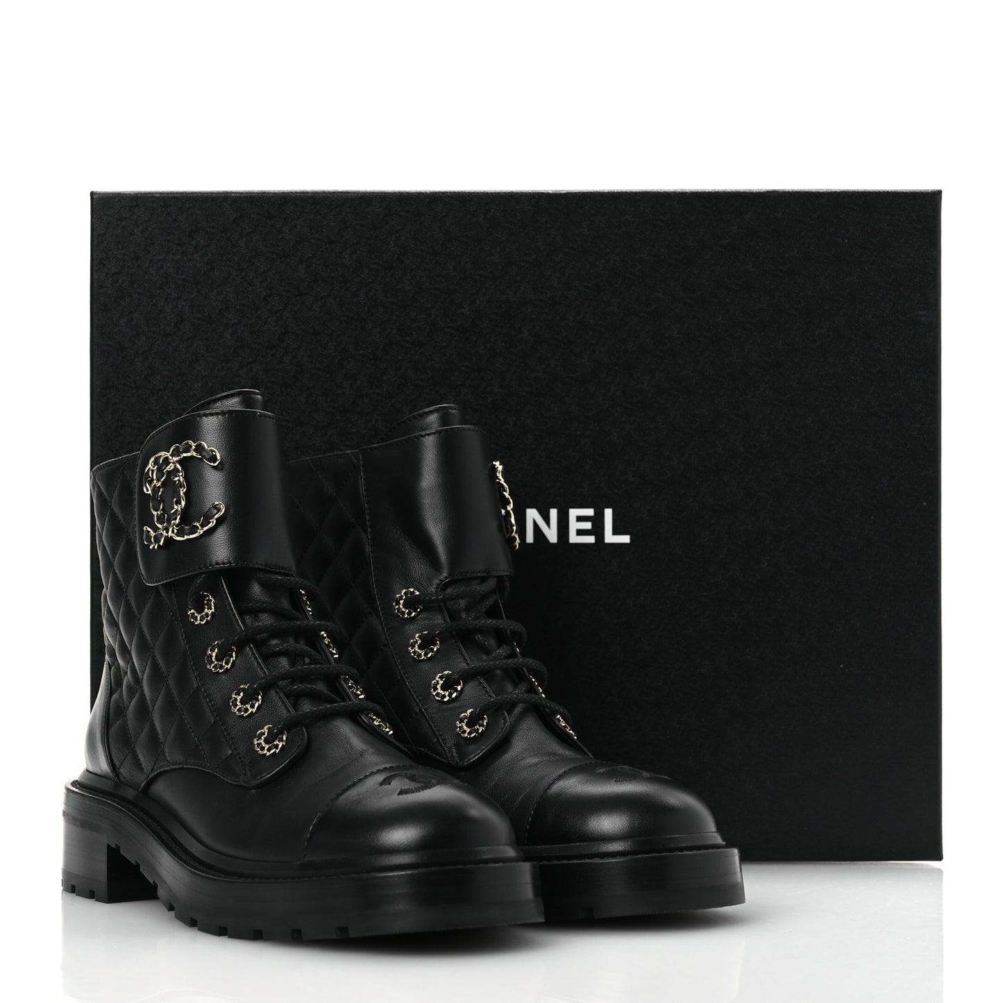 Lambskin Calfskin Quilted Lace Up Combat Boots 38 Black